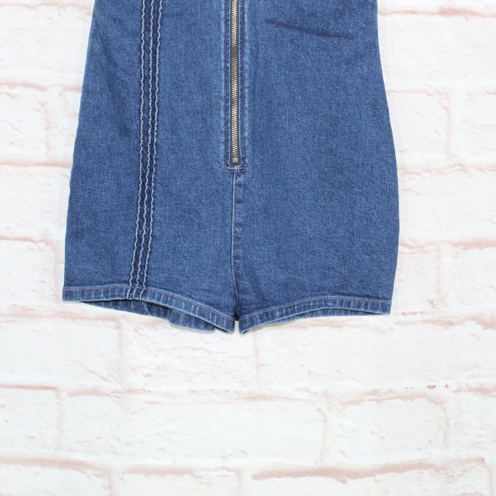 NEW Revice Blue Cotton Zip Front Rollergirl Playsuit Denim Romper Size L - Picture 4 of 10